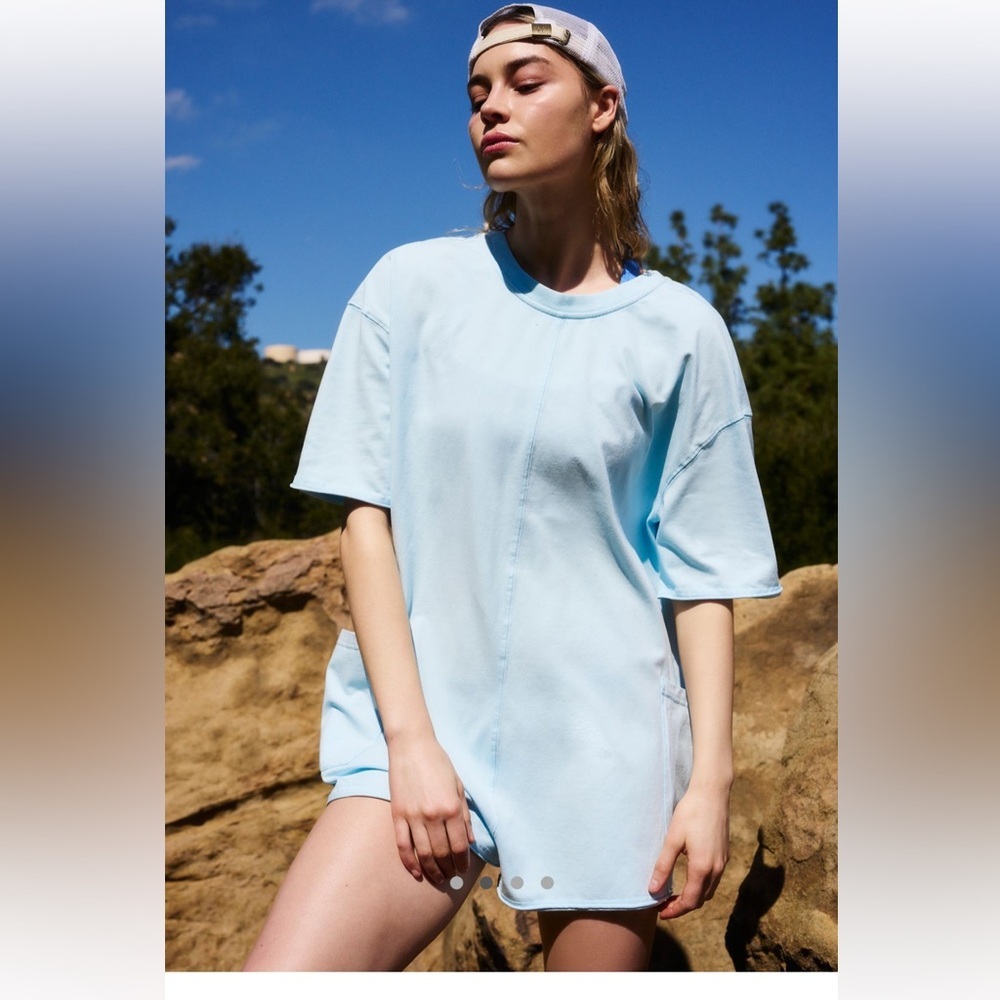Free People Hot Shot Tee Romper Boardwalk Blue NWT